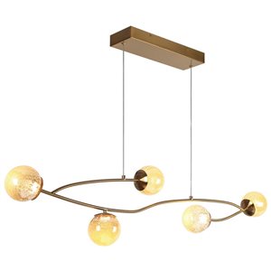 LNC 45-in 5-Light Plating Brass Embedded LED Bulb Modern/Contemporary Linear Hanging Kitchen Island Light