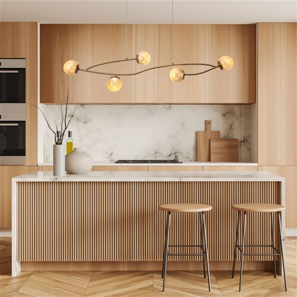 LNC 45-in 5-Light Plating Brass Embedded LED Bulb Modern/Contemporary Linear Hanging Kitchen Island Light