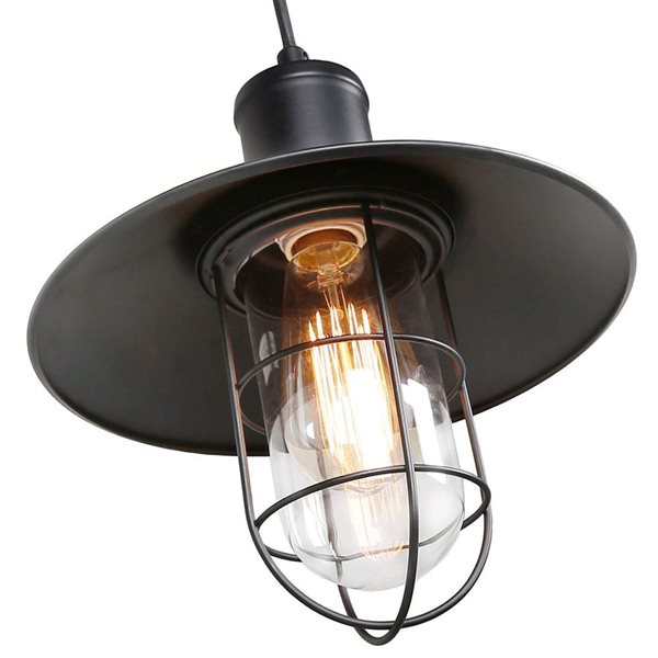 LNC Pict Matte Black and Clear Glass Farmhouse Lantern Haning Pendant Lighting