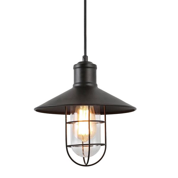 LNC Pict Matte Black and Clear Glass Farmhouse Lantern Haning Pendant Lighting