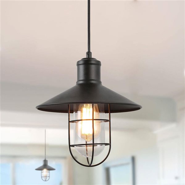 LNC Pict Matte Black and Clear Glass Farmhouse Lantern Haning Pendant Lighting