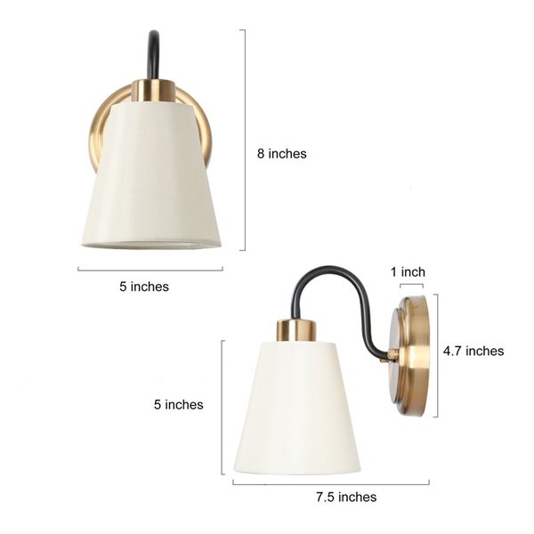 LNC 5-in W 1-Light Matte Black and Gold White Fabric Modern/Contemporary LED Wall Sconce