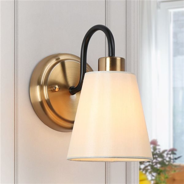 LNC 5-in W 1-Light Matte Black and Gold White Fabric Modern/Contemporary LED Wall Sconce