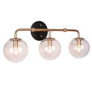 LNC 24.5-in 3-Light Matte Black and Gold LED Contemporary/Modern Vanity Light Bar