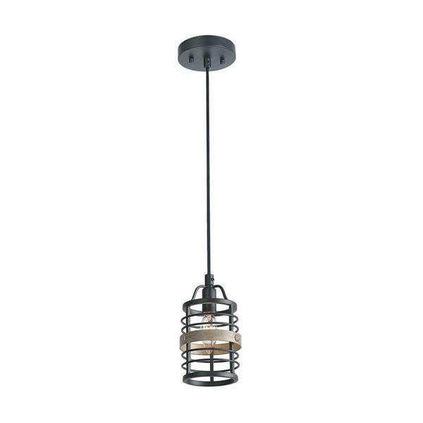 LNC Castle Dark Grey and Wood Grain Farmhouse Cylinder Mini Kitchen Island Light