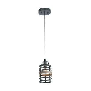 LNC Castle Dark Grey and Wood Grain Farmhouse Cylinder Mini Kitchen Island Light