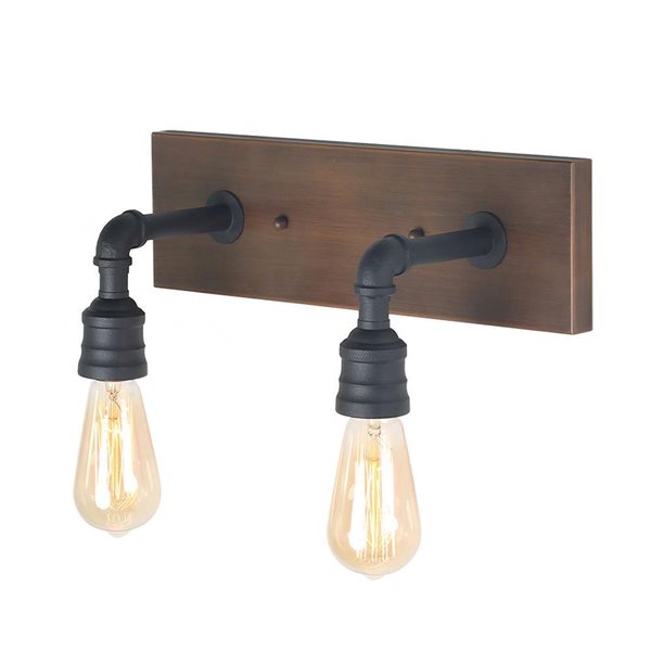 LNC Lapps 2-Light Black and Brown Wood Tone Farmhouse Vanity Light