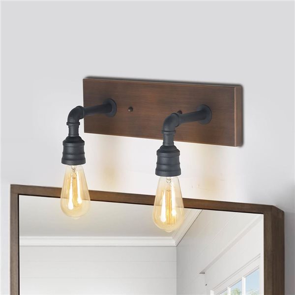 LNC Lapps 2-Light Black and Brown Wood Tone Farmhouse Vanity Light