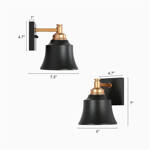 LNC 6-in W 1-Light Matte Black and Matte Gold Modern/Contemporary LED Wall Sconce