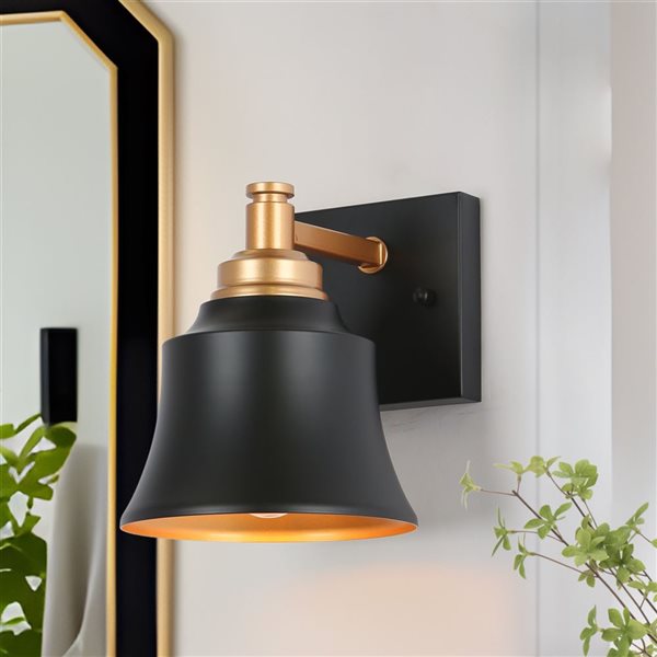 LNC 6-in W 1-Light Matte Black and Matte Gold Modern/Contemporary LED Wall Sconce