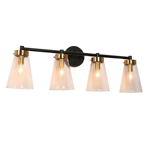 LNC Dinoe 4-Light Matte Black and Polish Gold Modern/Contemporary Vanity Light Bar