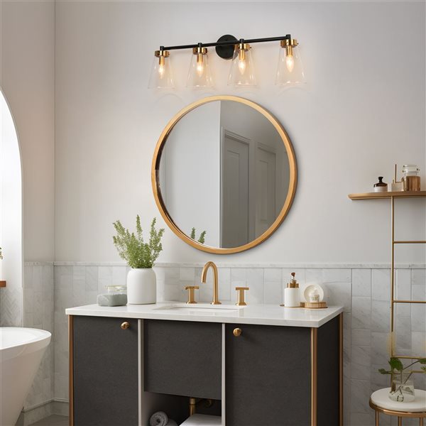 LNC Dinoe 4-Light Matte Black and Polish Gold Modern/Contemporary Vanity Light Bar