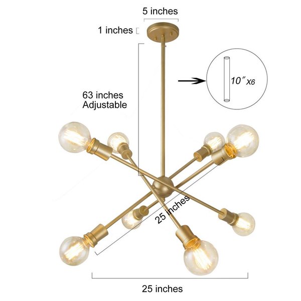 LNC Darren 8-Light Simple Gold Sputnik Modern/Contemporaray Chandelier