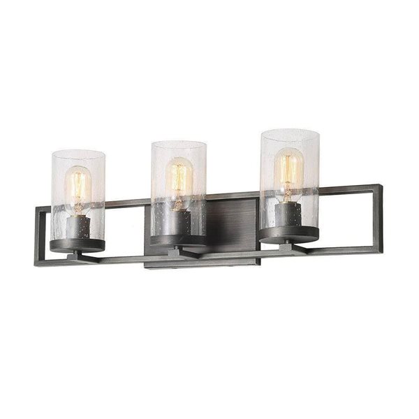 LNC Lapps 3-Light Brushed Grey and Seeded Glass Farmhouse Vanity Light