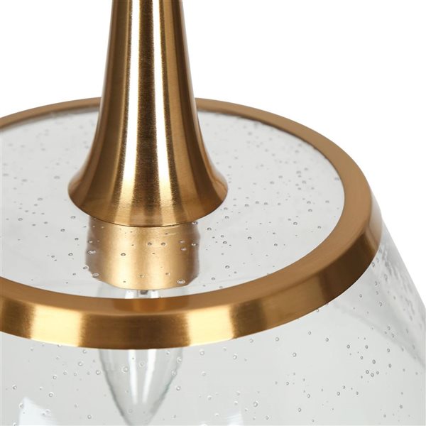 LNC 9-in W 1-Light Polished Gold and Seeded Glass Modern/Contemporary Drum LED Pendant Lighting