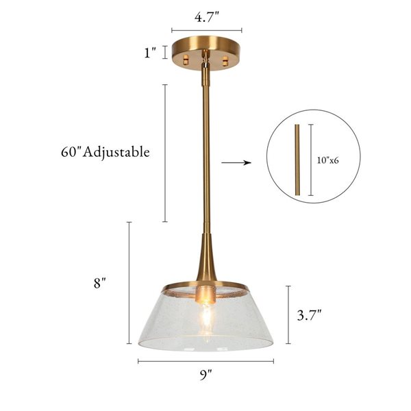 LNC 9-in W 1-Light Polished Gold and Seeded Glass Modern/Contemporary Drum LED Pendant Lighting