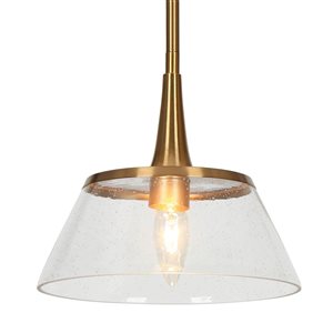 LNC 9-in W 1-Light Polished Gold and Seeded Glass Modern/Contemporary Drum LED Pendant Lighting