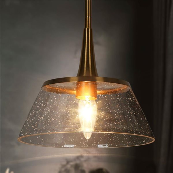 LNC 9-in W 1-Light Polished Gold and Seeded Glass Modern/Contemporary Drum LED Pendant Lighting