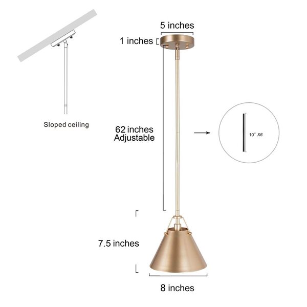 LNC 1-Light Matte Gold Adjustable Hanging Modern/Contemporary Dome LED Mini Kitchen Island Light