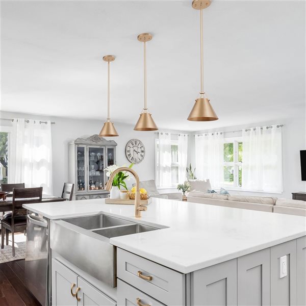 LNC 1-Light Matte Gold Adjustable Hanging Modern/Contemporary Dome LED Mini Kitchen Island Light