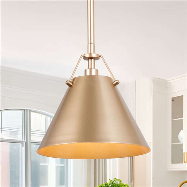 LNC 1-Light Matte Gold Adjustable Hanging Modern/Contemporary Dome LED Mini Kitchen Island Light