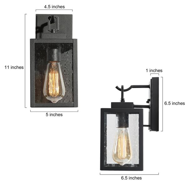 LNC Pict 1-Light 11-in Black and Seeded Glass Outdoor Wall Light