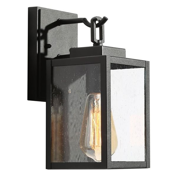 LNC Pict 1-Light 11-in Black and Seeded Glass Outdoor Wall Light