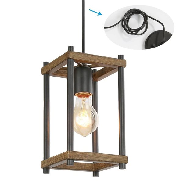 LNC 5-in W 1-Light Black and Brown Tone Farmhouse Lantern LED Mini Pendant Lighting