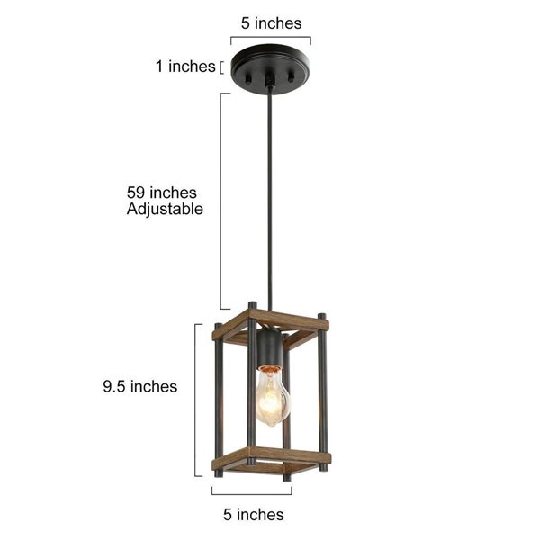 LNC 5-in W 1-Light Black and Brown Tone Farmhouse Lantern LED Mini Pendant Lighting