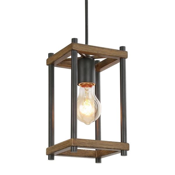 LNC 5-in W 1-Light Black and Brown Tone Farmhouse Lantern LED Mini Pendant Lighting