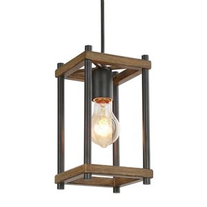 LNC 5-in W 1-Light Black and Brown Tone Farmhouse Lantern LED Mini Pendant Lighting