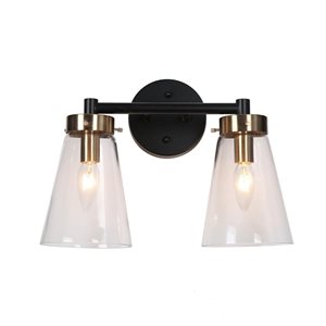 LNC Dinoe 2-Light Matte Black and Polished Gold Contemporary/Modern Vanity Light Bar