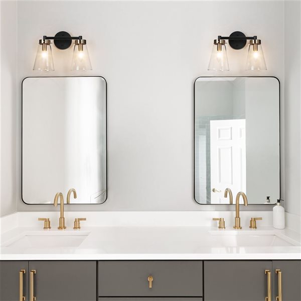 LNC Dinoe 2-Light Matte Black and Polished Gold Contemporary/Modern Vanity Light Bar