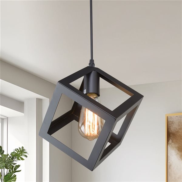 LNC Pict Matte Black Modern/Contemporary Geometric LED Mini Kitchen Island Light