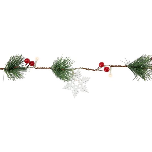 Northlight 6-ft Pre-Lit B/O Pine  Berry and Snowflake Christmas Garland - Warm White LED Lights
