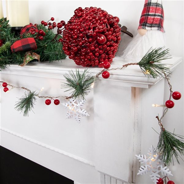 Northlight 6-ft Pre-Lit B/O Pine  Berry and Snowflake Christmas Garland - Warm White LED Lights