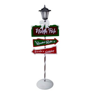 Northlight 49.75-in Solar-Powered North Pole Light Up Lantern Post Christmas Sign