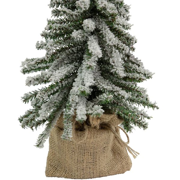 Northlight 15-in Potted Flocked Downswept Mini Village Pine Medium Artificial Christmas Tree  Unlit