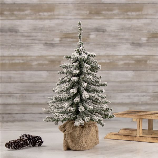 Northlight 15-in Potted Flocked Downswept Mini Village Pine Medium Artificial Christmas Tree  Unlit