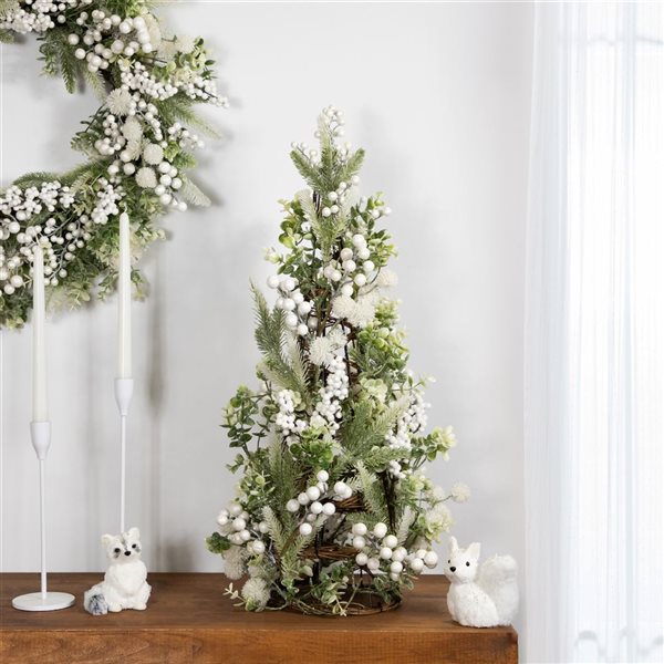 Northlight 27-in Glittered Berries and Pine Artificial Cone Christmas Tree