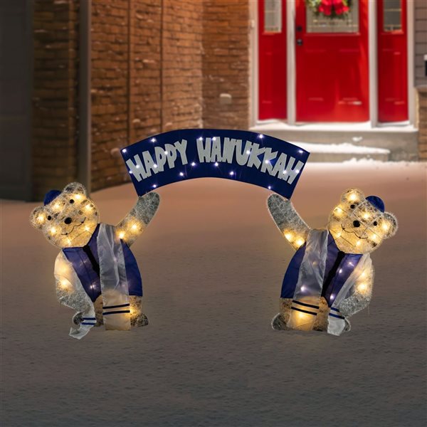 Northlight 30-in LED Lighted Polar Bear "Happy Hanukkah" Sign Outdoor Christmas Decoration