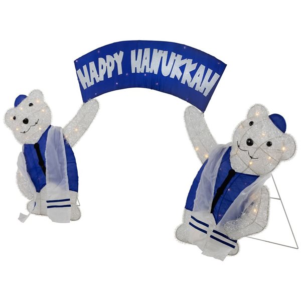 Northlight 30-in LED Lighted Polar Bear "Happy Hanukkah" Sign Outdoor Christmas Decoration