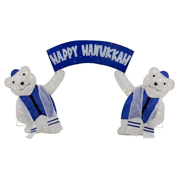 Northlight 30-in LED Lighted Polar Bear "Happy Hanukkah" Sign Outdoor Christmas Decoration