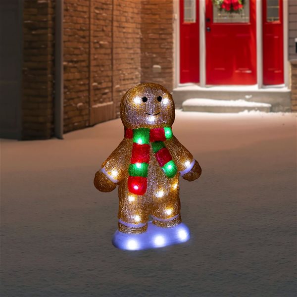 Northlight 14-in LED Lighted Acrylic Gingerbread Man with Scarf Outdoor Christmas Decoration