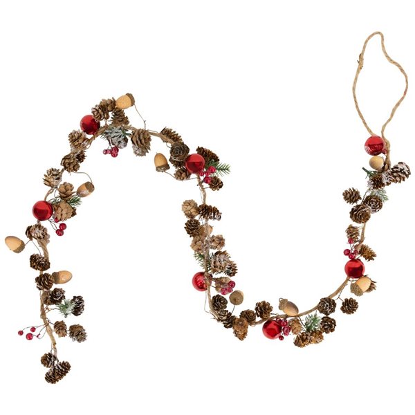 Northlight 39.5-in x 3-in Pine Cones and Berries with Ornaments Christmas Twig Garland - Unlit