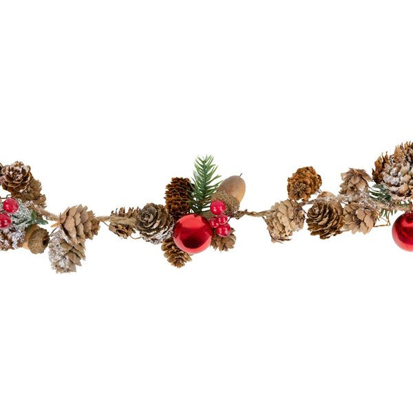 Northlight 39.5-in x 3-in Pine Cones and Berries with Ornaments Christmas Twig Garland - Unlit