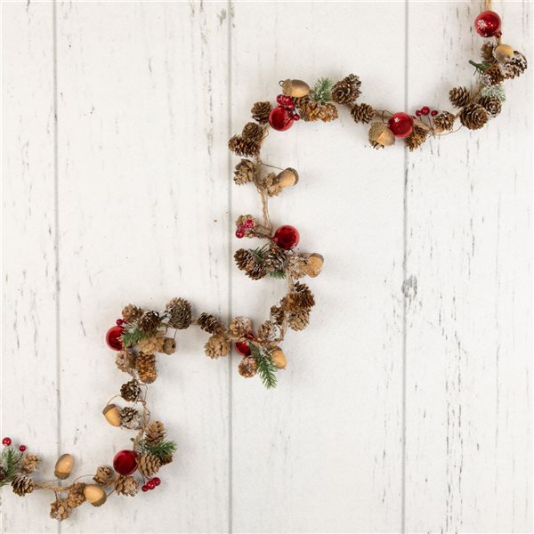 Northlight 39.5-in x 3-in Pine Cones and Berries with Ornaments Christmas Twig Garland - Unlit