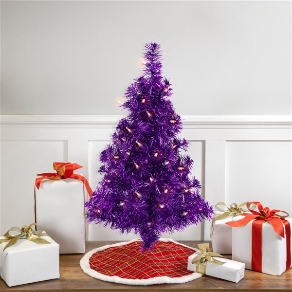 Northlight 2-ft Pre-lit Purple Iridescent Pine Artificial Tinsel Christmas Tree - Clear Lights