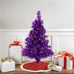 Northlight 2-ft Pre-lit Purple Iridescent Pine Artificial Tinsel Christmas Tree - Clear Lights