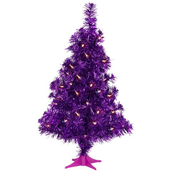 Northlight 2-ft Pre-lit Purple Iridescent Pine Artificial Tinsel Christmas Tree - Clear Lights